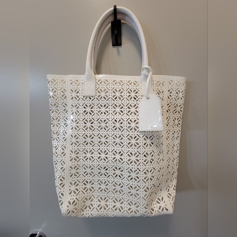 Tory Burch White Tote Laser Cut